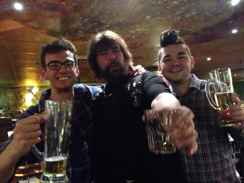 The lead singer of the band in the shopping centre