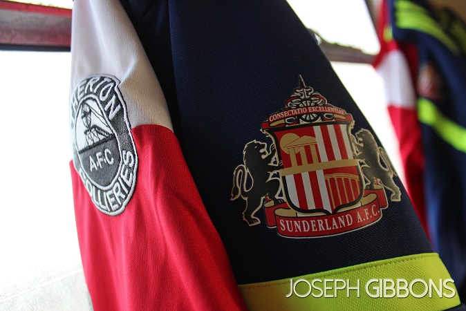 Atherton Collieries and Sunderland warm up tops