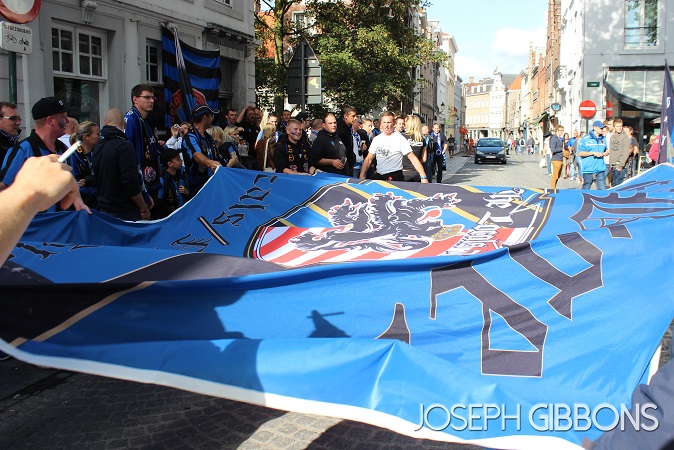 Blocking the road with flags