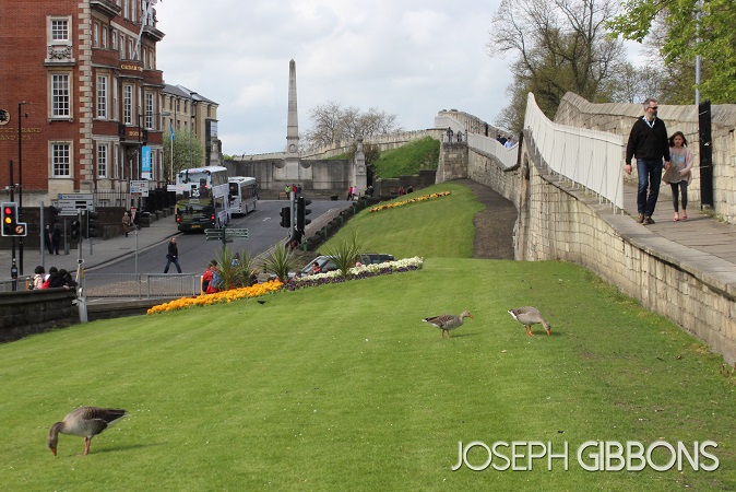 Walking along the walls on the way to York Station