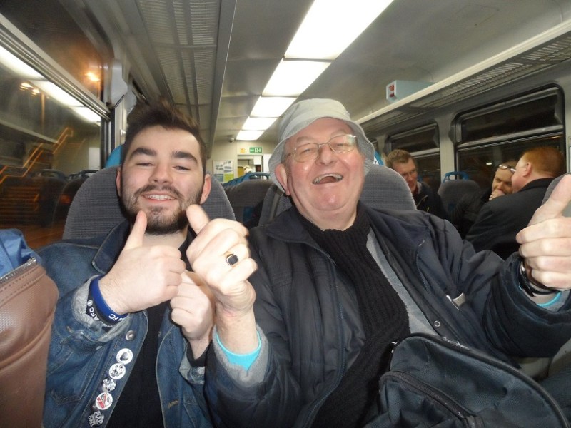 Me and groundhopper Frank on the train back to Crewe